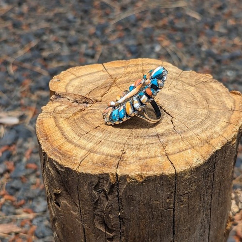 Navajo Ring‎ Compressed Slab Mohave Turquoise Cluster Native American Sz 8.25*** - Picture 6 of 8